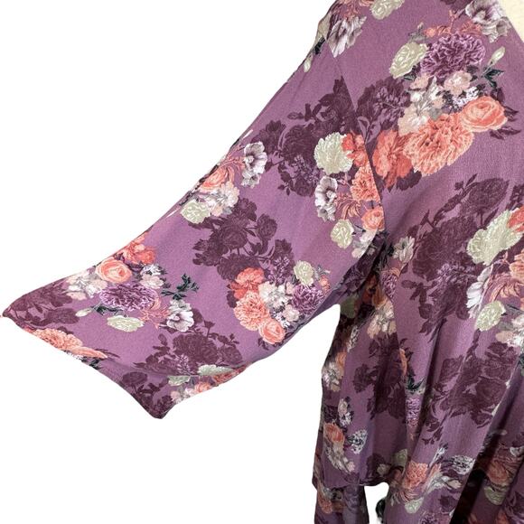 Torrid SZ 3/4 (3/4X-Large) Shirttail Kimono Open-Front Floral Long Loose Sleeves - Picture 2 of 10